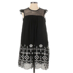 Hailey Lyn Black Womens Embroidered Mesh Shift Dress Size Small S